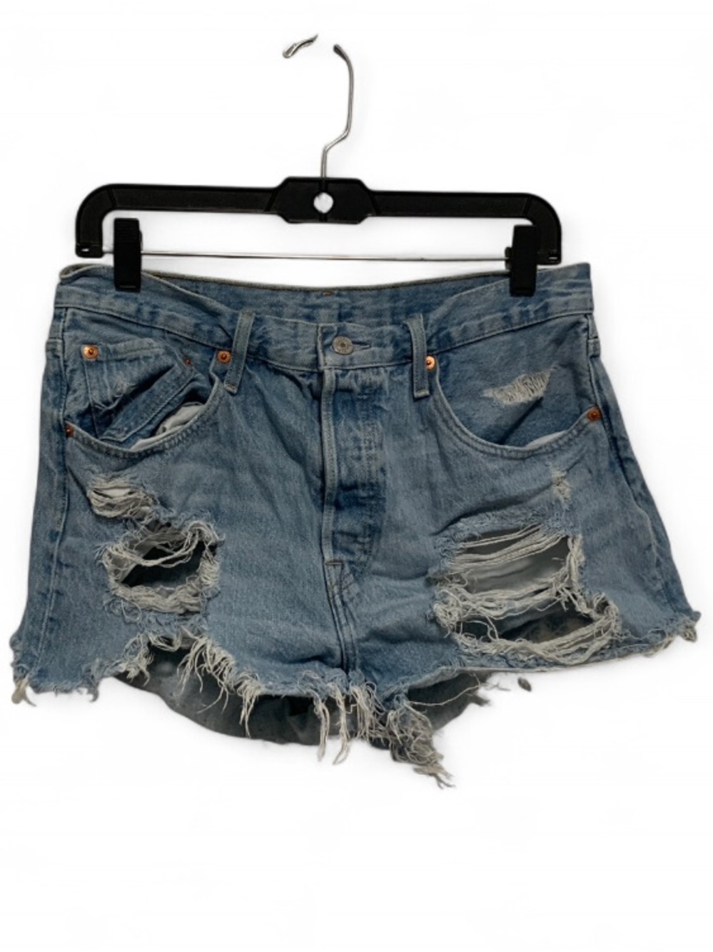 Levi’s 501 Distressed Button Fly Blue Denim Shorts